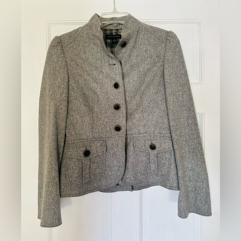 Banana Republic Blazer Women’s Sz 4 Gray Wool Blend Classic Business Preppy Y2K